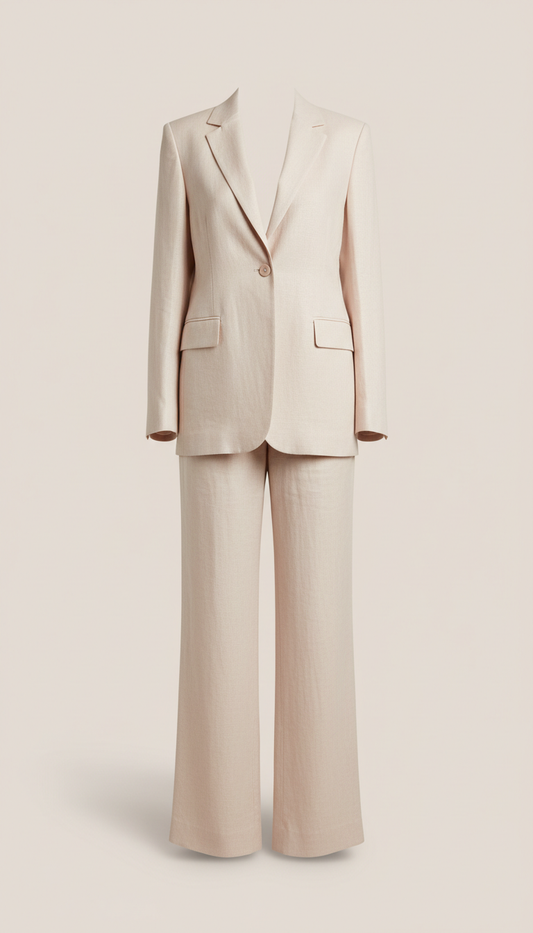 Tailored Linen Co-ord Set in Blush Cream