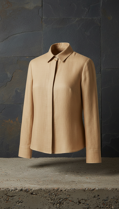 Warm Tailored Blouse in Sand — view 2